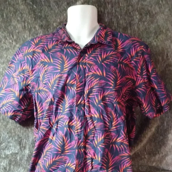 Men's Tropical Print Shirt - Pink and Blue - Picture 2 of 4